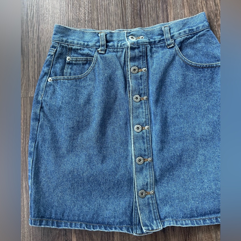 Y2K SQUEEZE JEANS Mini Button Skirt High Rise Indie Sleeze Grunge | Sz 11 / 12 - Picture 5 of 8